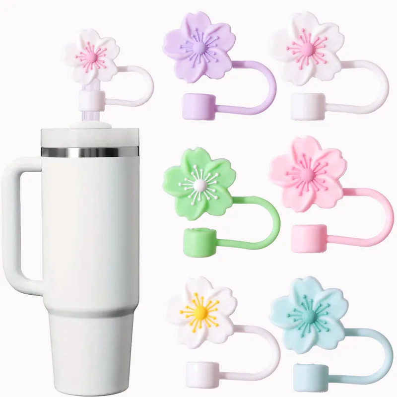 Multi-color Cute 10mm Silicone Straw Cover Caps For Stanley Cup Reusable Dust-proof Flower Straw Cartoon Accessory Cups Decor