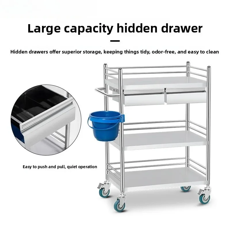 Medical Trolley Stainless Steel Mobile Treatment Cart Beauty Salon Hospital Storage Cart Assembly on Wheels Trolley Cart