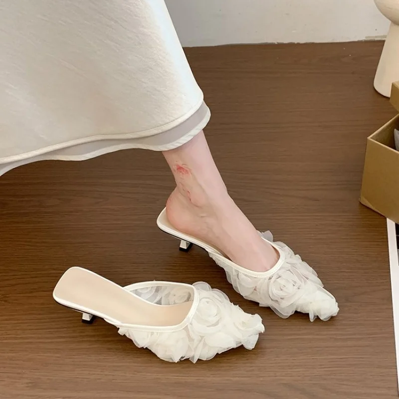 

2026 Summer Elegant Women Slippers Sexy Pointed Toes Slingbacks High Heelded Slides Mules Female Shoes Zapatos De Mujer