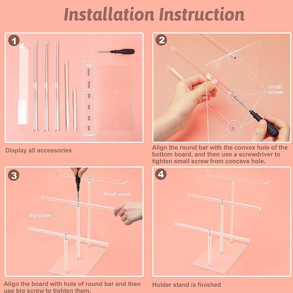 

3-Tier Acrylic Headband Display Stand for Jewelry Organizer Bracelet Necklace Holder Clear Bangle Rack Earring Showcase T-Shape