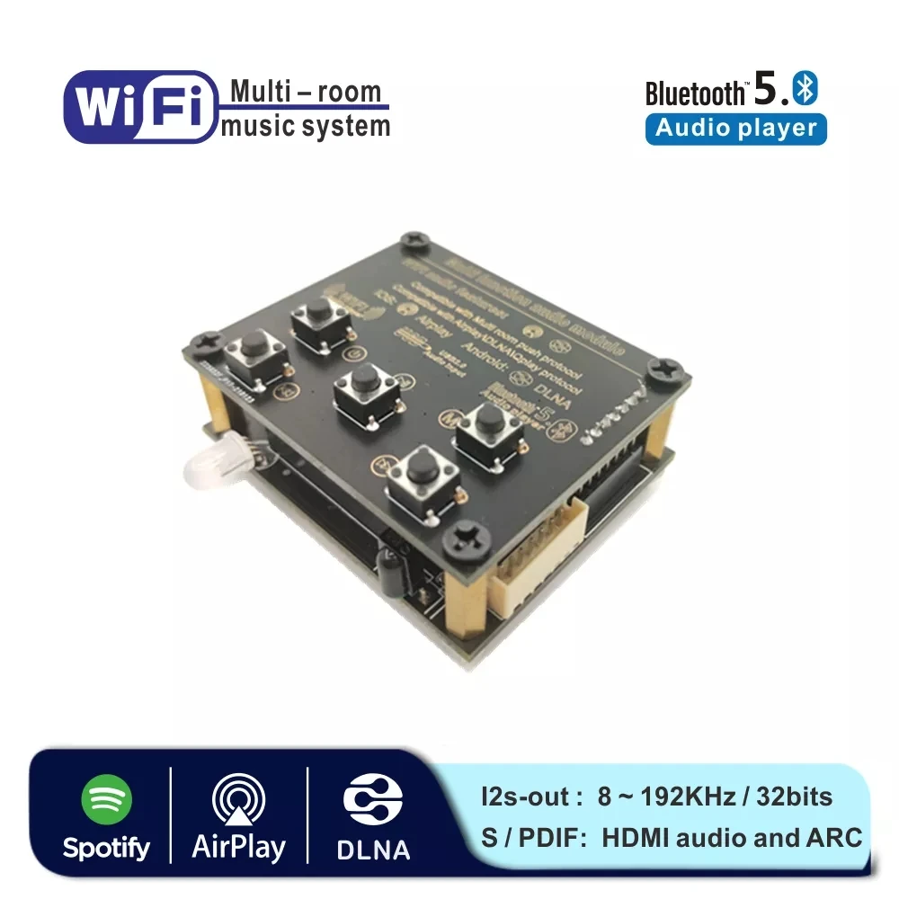 

FC-WB05 WiFi & Bluetooth 5.0 Digital Power Amplifier Board I2S Analog ESS9023 Output Music Receiver Wireless Module Audio