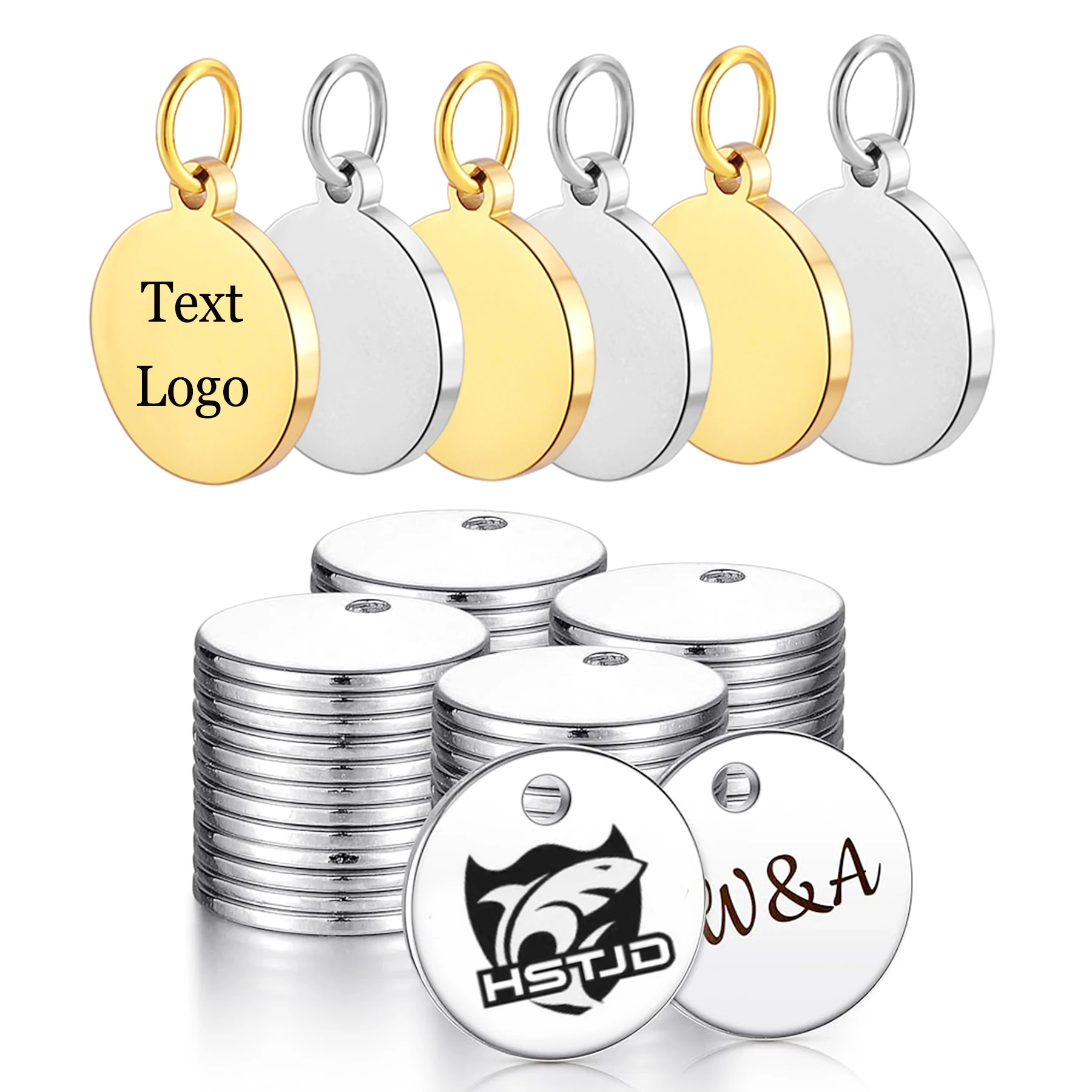 10PCS Personalized Laser Engraved Logo Tags Customized Polished Stainless Steel Round Charms DIY Jewelry Making Accessories