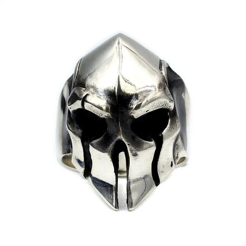 28Mm Width Real Big Retro Sparta Rings Man S925 Sterling Silver Handmade Warrior Mask Closed Ring Male Jewelry