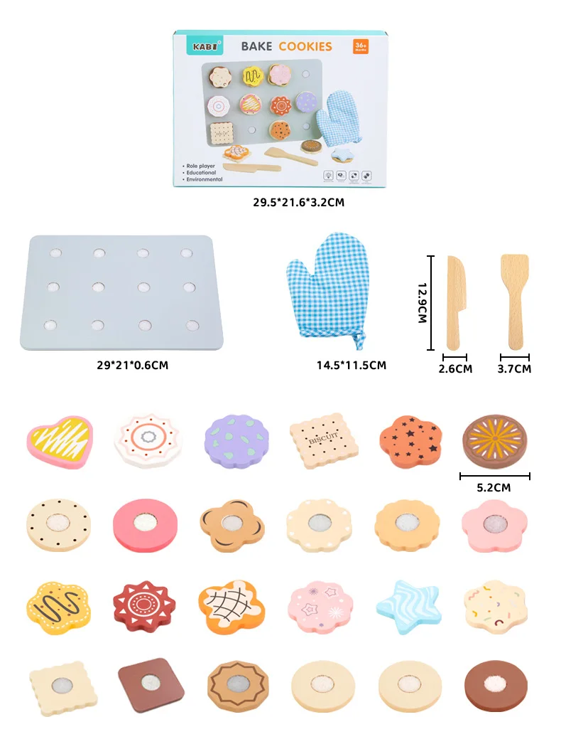 Jouet éducatif en bois, ensemble de biscuits/biscuits simulés pour les tout-petits, apprentissage Montessori, jeu de rôle, cuisine, cuisson, cadeau