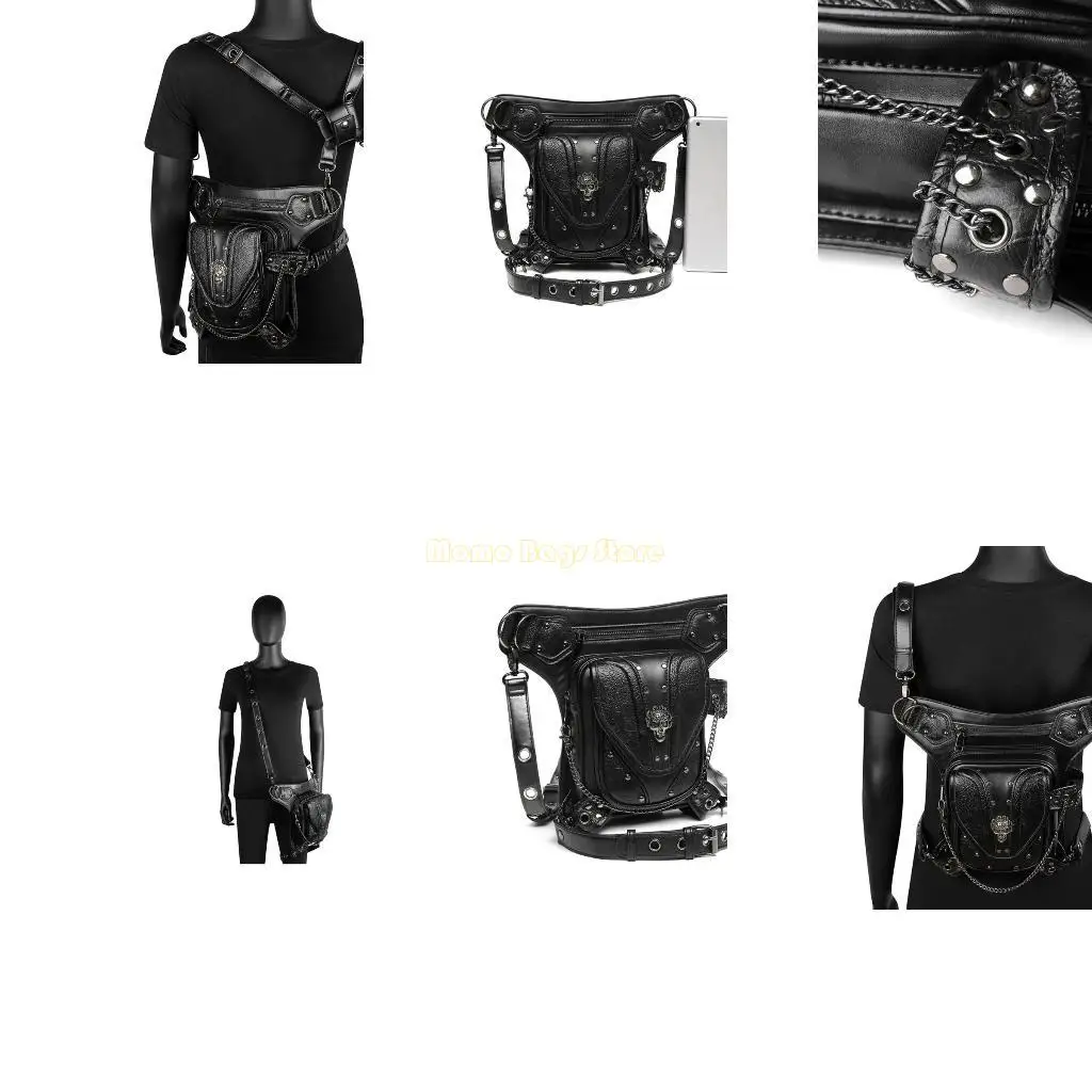 

X90D Steampunk Waist Bag Fanny Pack Thigh Hip Bag Purse PU Shoulder Crossbody Bag