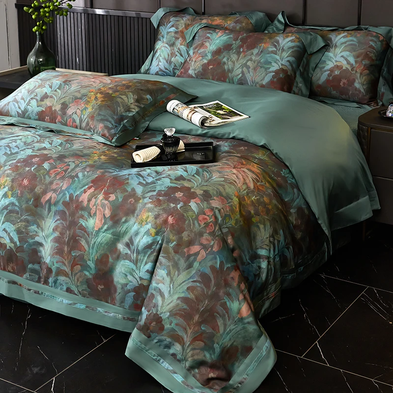 Luxury 100S Egyptian Cotton Silky Soft Bedding Set Vintage Oil Painting Botanical Floral Print Duvet Cover Bed Sheet Pillowcases