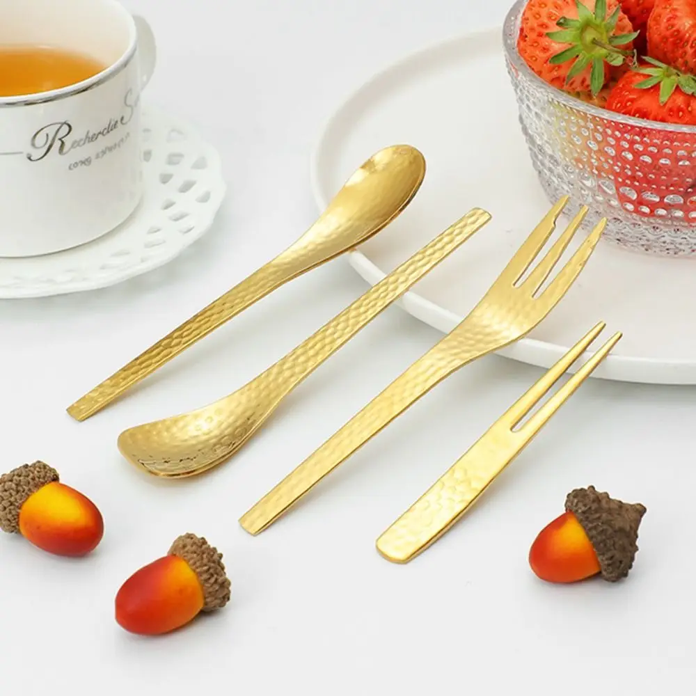 جديد 304 الفولاذ المقاوم للصدأ ملعقة صغيرة النمط الياباني المطرقة نمط تصميم شوكة الفاكهة أدوات المائدة اثارة ملعقة #5