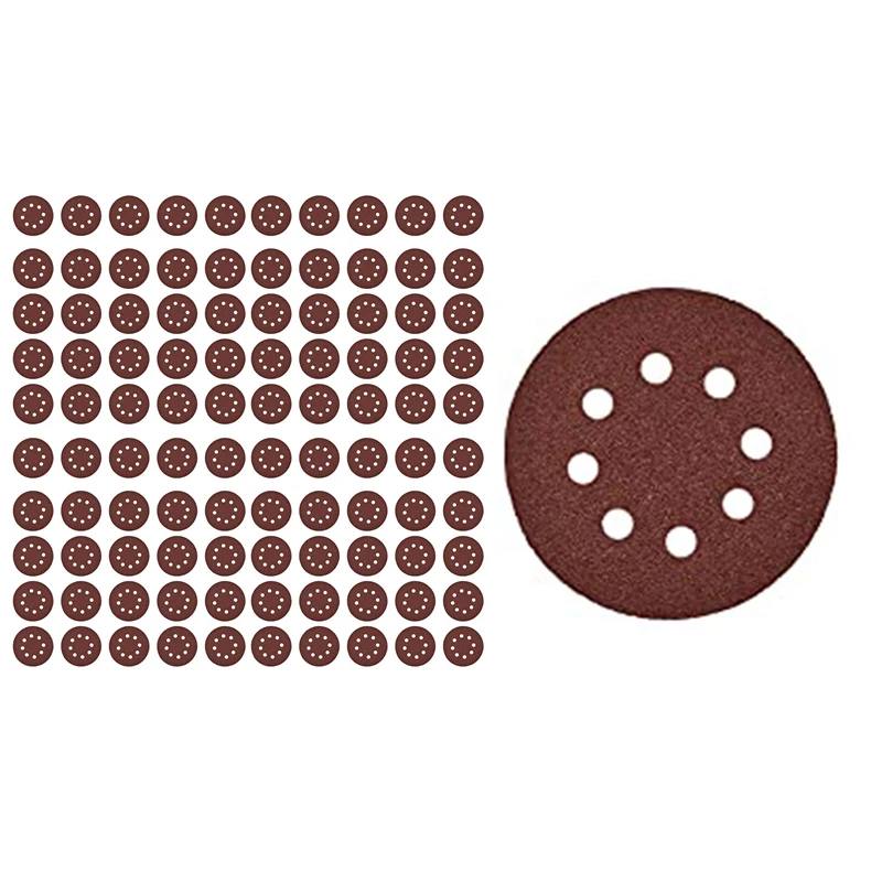 100Pcs Sanding Discs Pads 8 Holes 125Mm Hook And Loop 40 -400 Mixed Grits Sandpaper Sheet For Random Track Sander