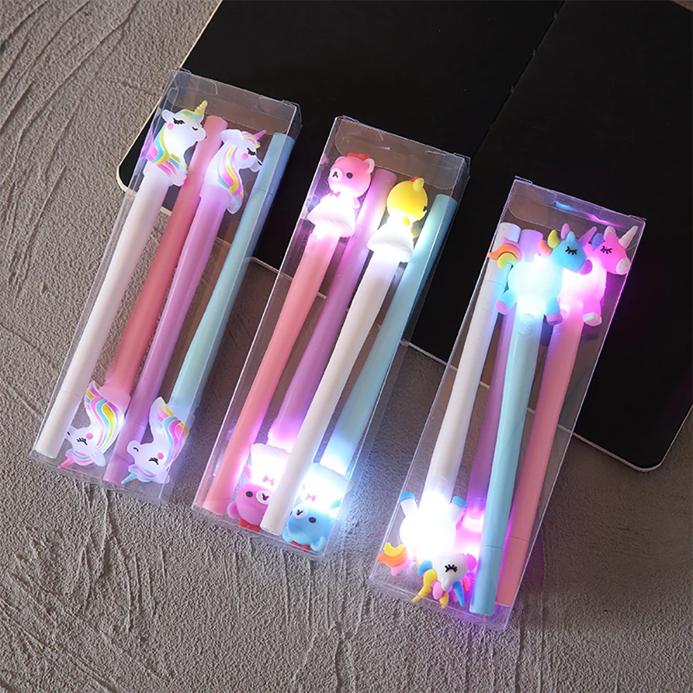 

4Pcs/box Gel Pen Cute Unicorn Pens with Lamp Light Kawaii Gel Ink Pen Gifts for Kids children School Stationery Office Supplies