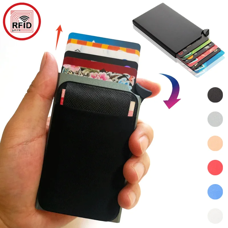 2026 Creative Metal Automatic Wallet For Man Women Aluminum Credit Card Case RFID Blocking Pop-up Bank Card Holder With Pouch