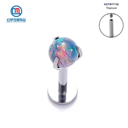 ASTM F136 Titanium Internally Threaded Prong Set Opal Ball Labret Lip Ring Body Piercing Jewelry