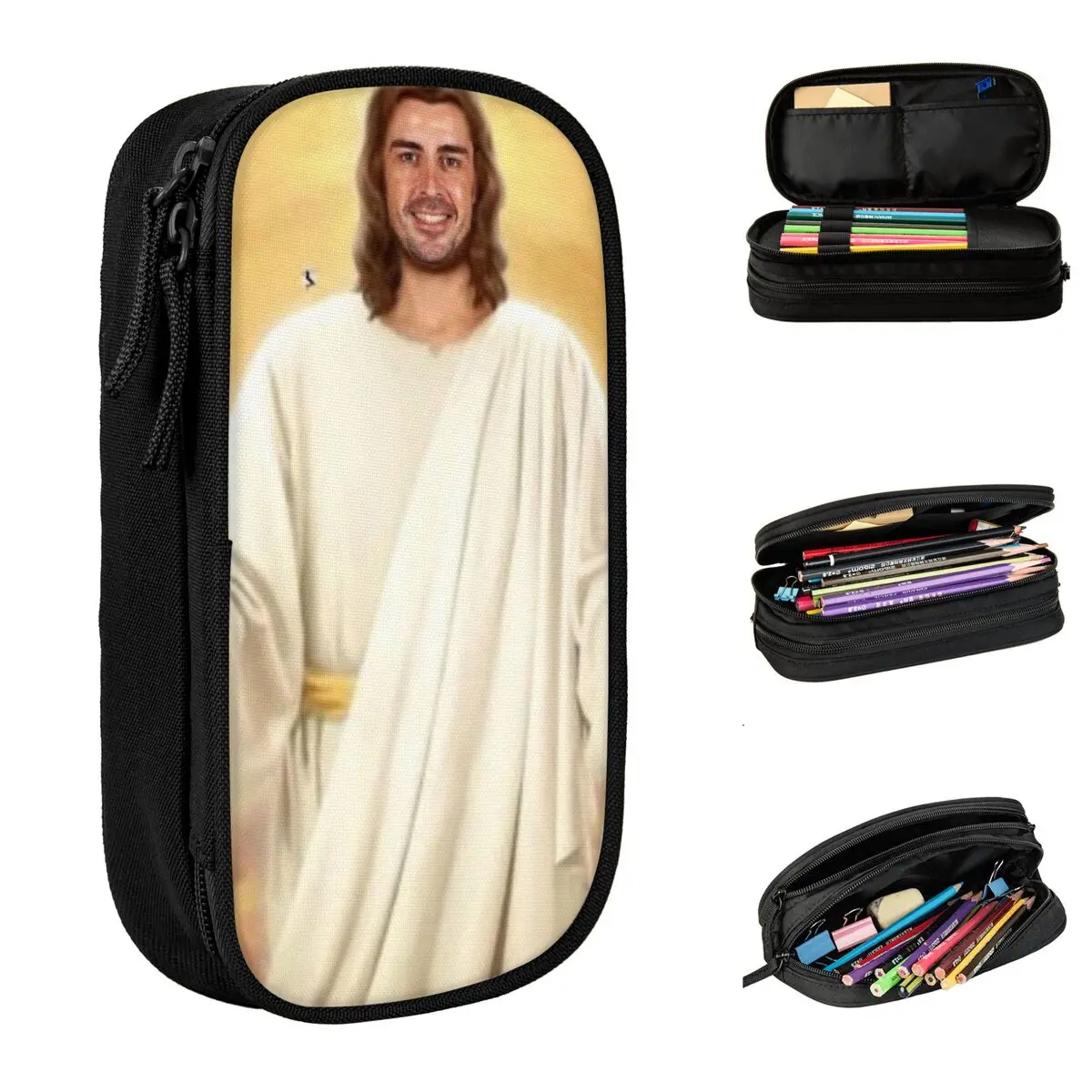 

Fernandos Alonsos Saint Head Pencil Case Girls Boys Retro Pencil Box Graphic School Pencil Cases Stationery Gift