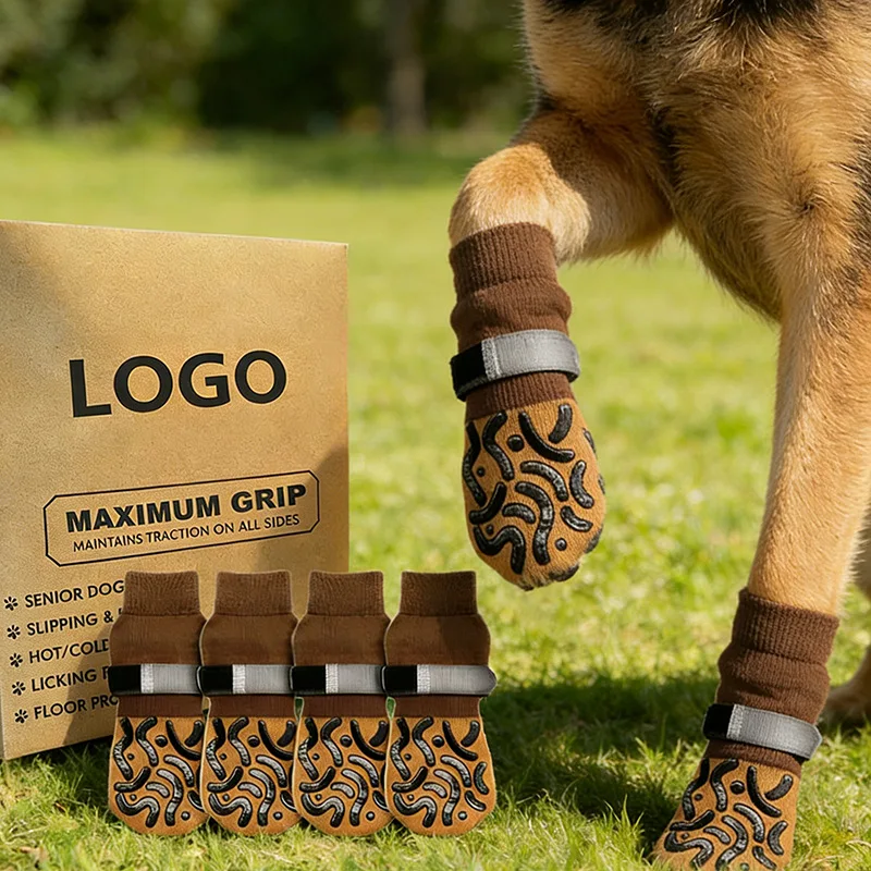 4pcs-set-waterproof-anti-slip-dog-socks-adjustable-reflective-dog-shoes-anti-scratch-breathable-pet-paw-protection