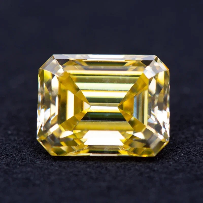 

Moissanite Emerald Cut Lemon Yellow Color Gem Lab Grown Diamond Charms DIY Ring Necklace Earrings Materials with GRA Report