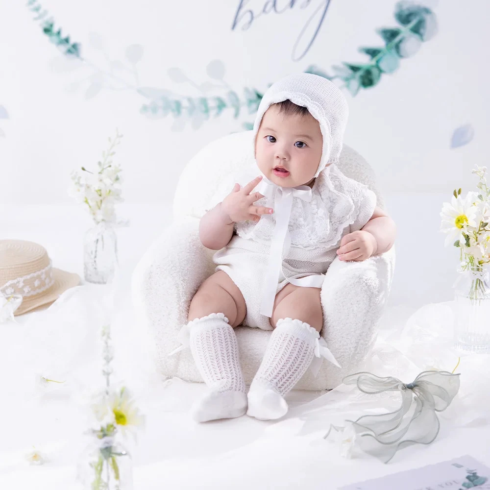 3-5 Months Baby Photography Outfit Baby Girl Hand Knitted Lace Bodysuit Studio Infant Jumpsuit Studio Photo Shooting Clothing