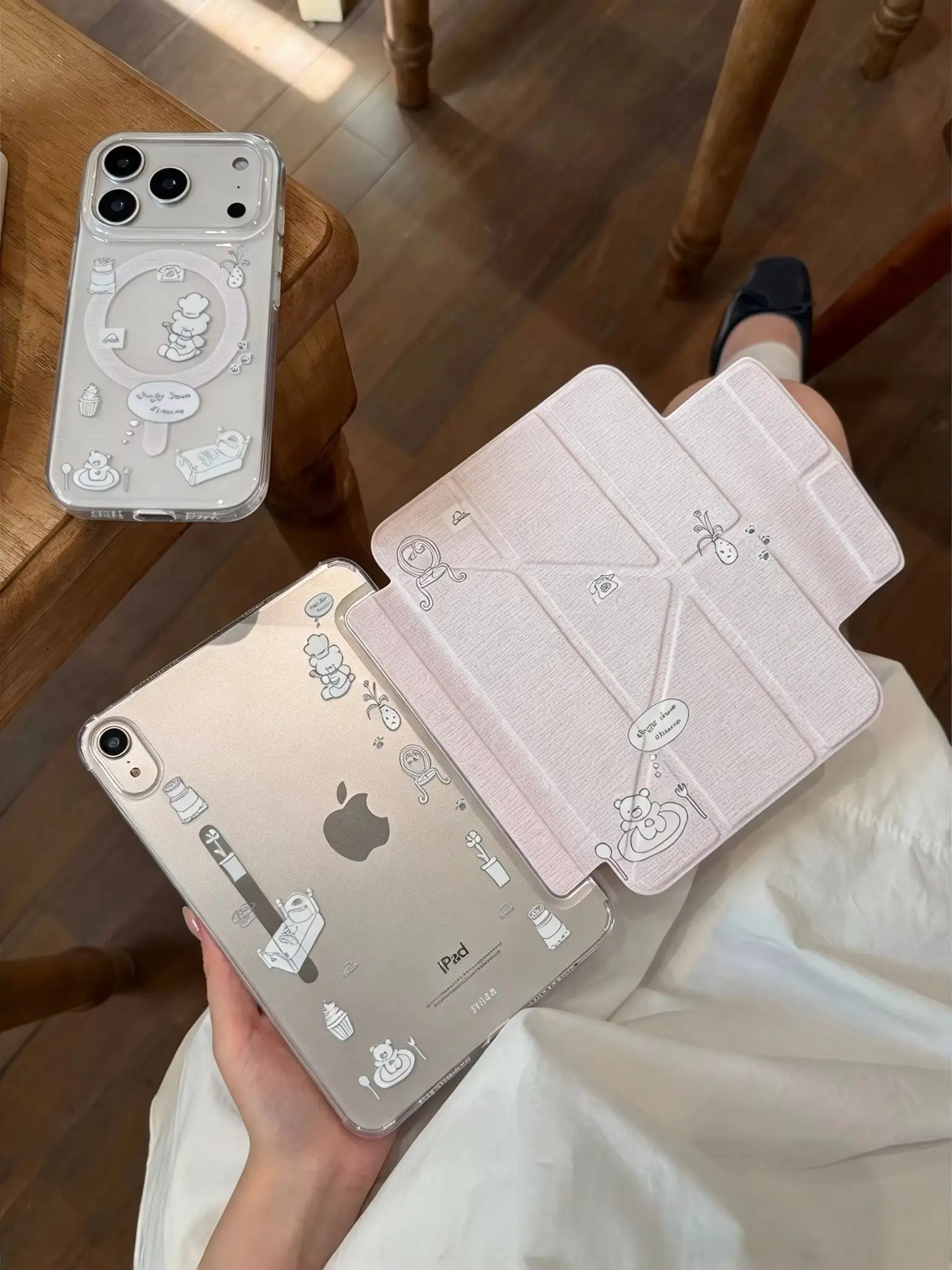 Ins Cute Pink Cream Bear Flower Y2K Cover For iPad Pro 13 11th M5 M4 12.9 A16 10 8 7 9th 10th Air 11 M2M3 Mini KoreaTablet Case
