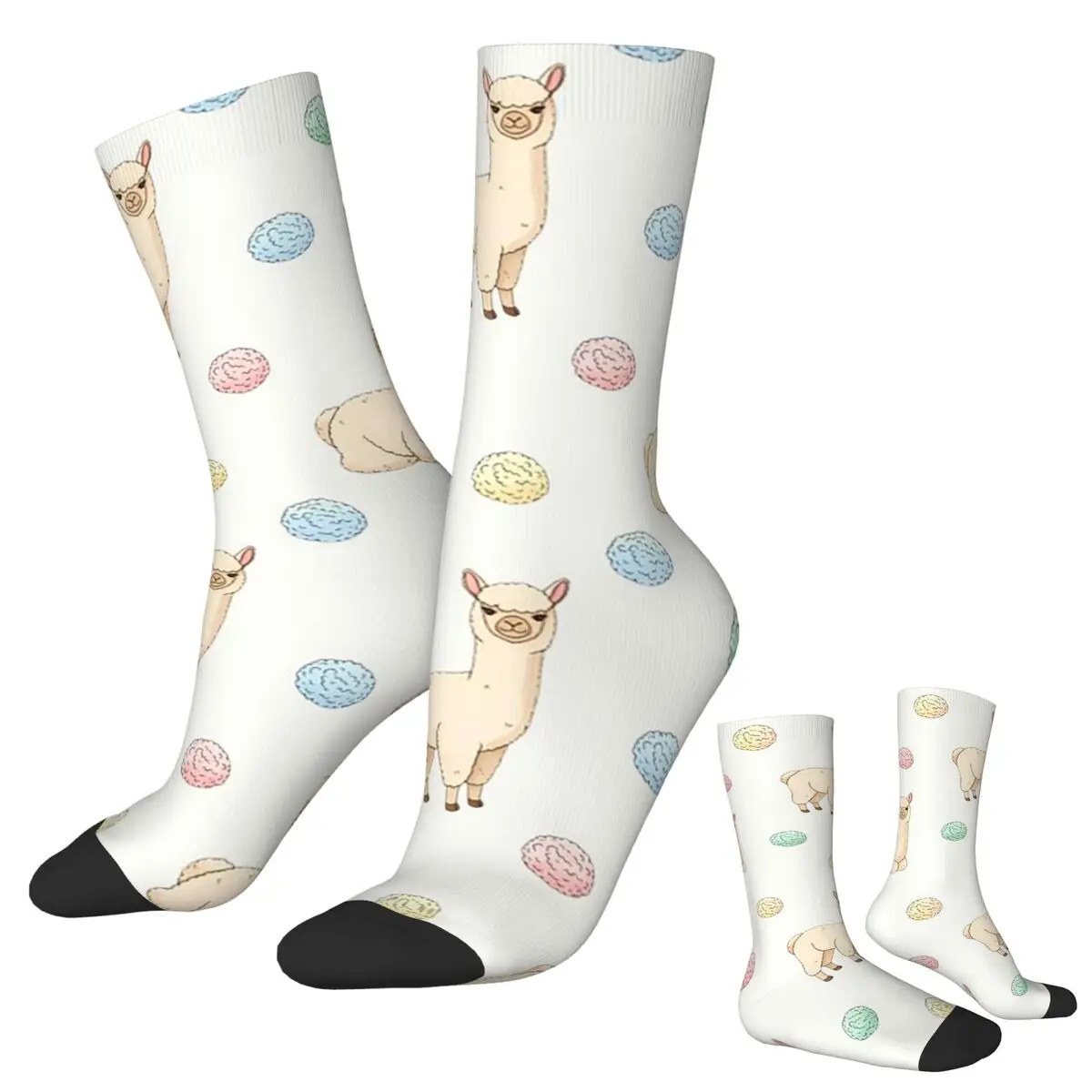 All Seasons Crew Stockings Cute Alpaca And Circle Pattern Socks Casual Long Socks for Men Women Valentine's Day Gifts