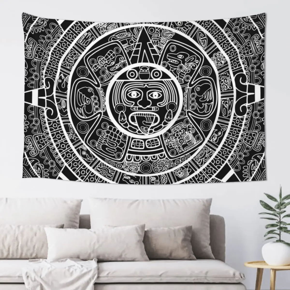 Monochrome Mayan Aztec Calendar Tapestry Home Decorators Home And Comfort Decor Carpet Wall Tapestry