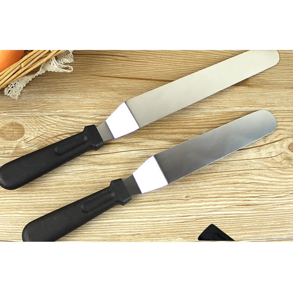 

Набор из 4 кондитерских шпателей: лопатки для глазури с лезвиями из нержавеющей стали и пластиковыми ручками, угловые, для украшения тортов, выпечки, крема, масла, джема, для кухни