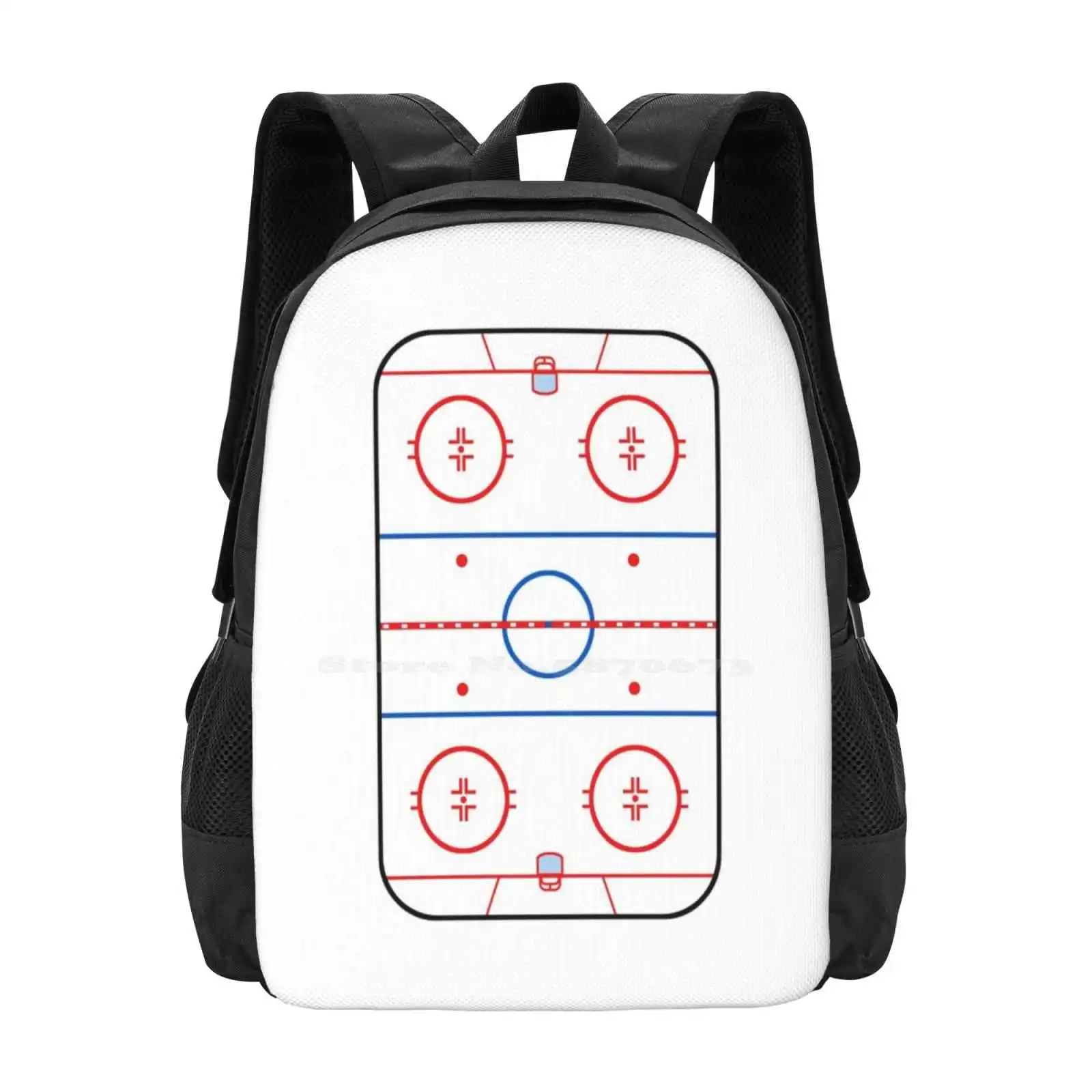 Ice Rink Diagram Hockey Game Companion School Bag Big Capacity Backpack Laptop Coach Ice Rink Ice Hockey Goalie White