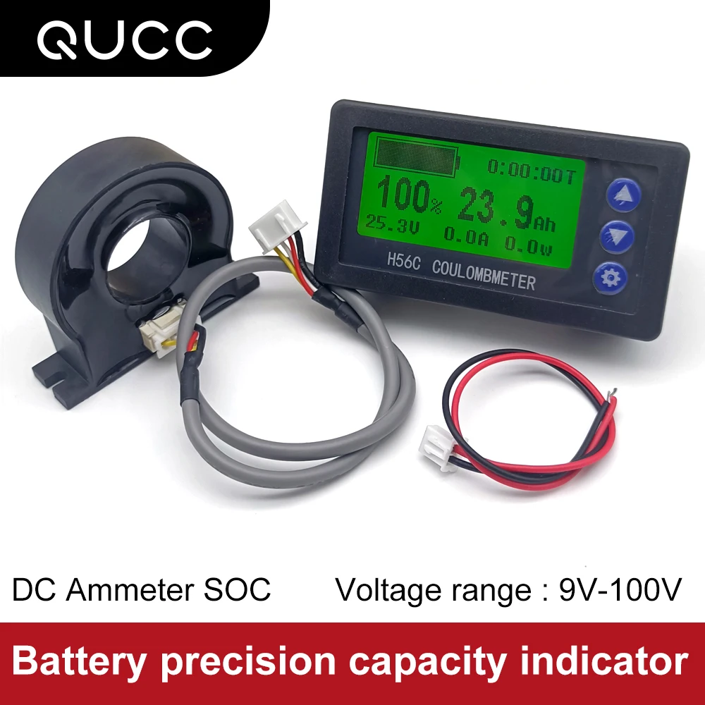 Qucc DC 9V-100V wskaźnik pojemności akumulatora wskaźnik woltomierza amperomierz profesjonalny ekran kulometru SOC Hall