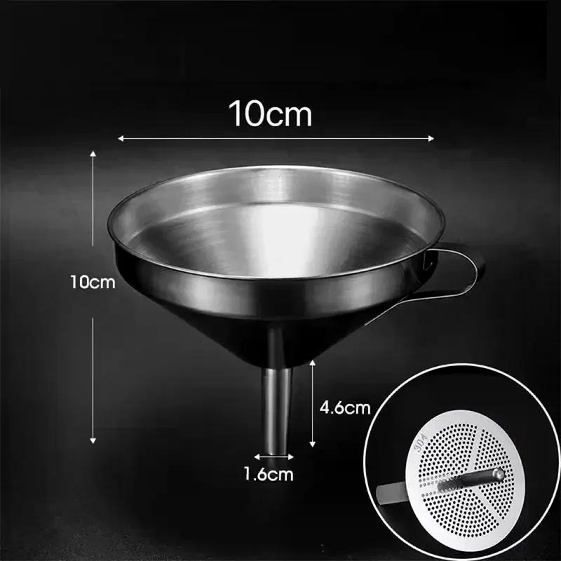 304 Stainless Steel Funnel Filter Set Wide Mouth Food Grade For Transferring Liquor Honey Jam Home Kitchen Daily Use
