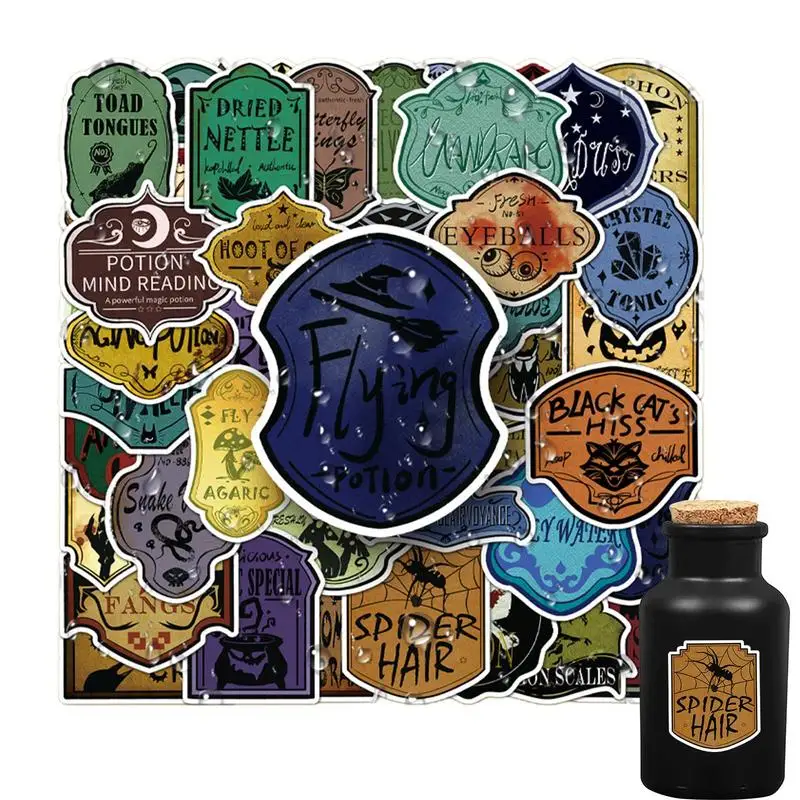 Halloween Water Bottle Stickers Potion Bottle Decal Stickers Charm Potion Stickers 51 Pcs Assorted Water Bottle Stickers