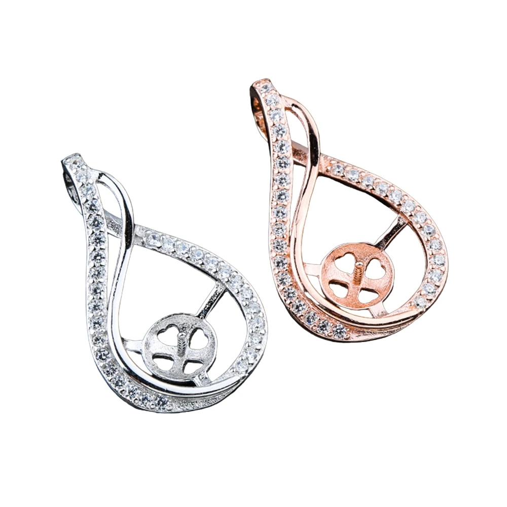 

925 Silver Zircon Pendant Blank For 8-10mm Half-drilled Round Beads/Pearls Gold Plated Sterling Silver Pendant Base