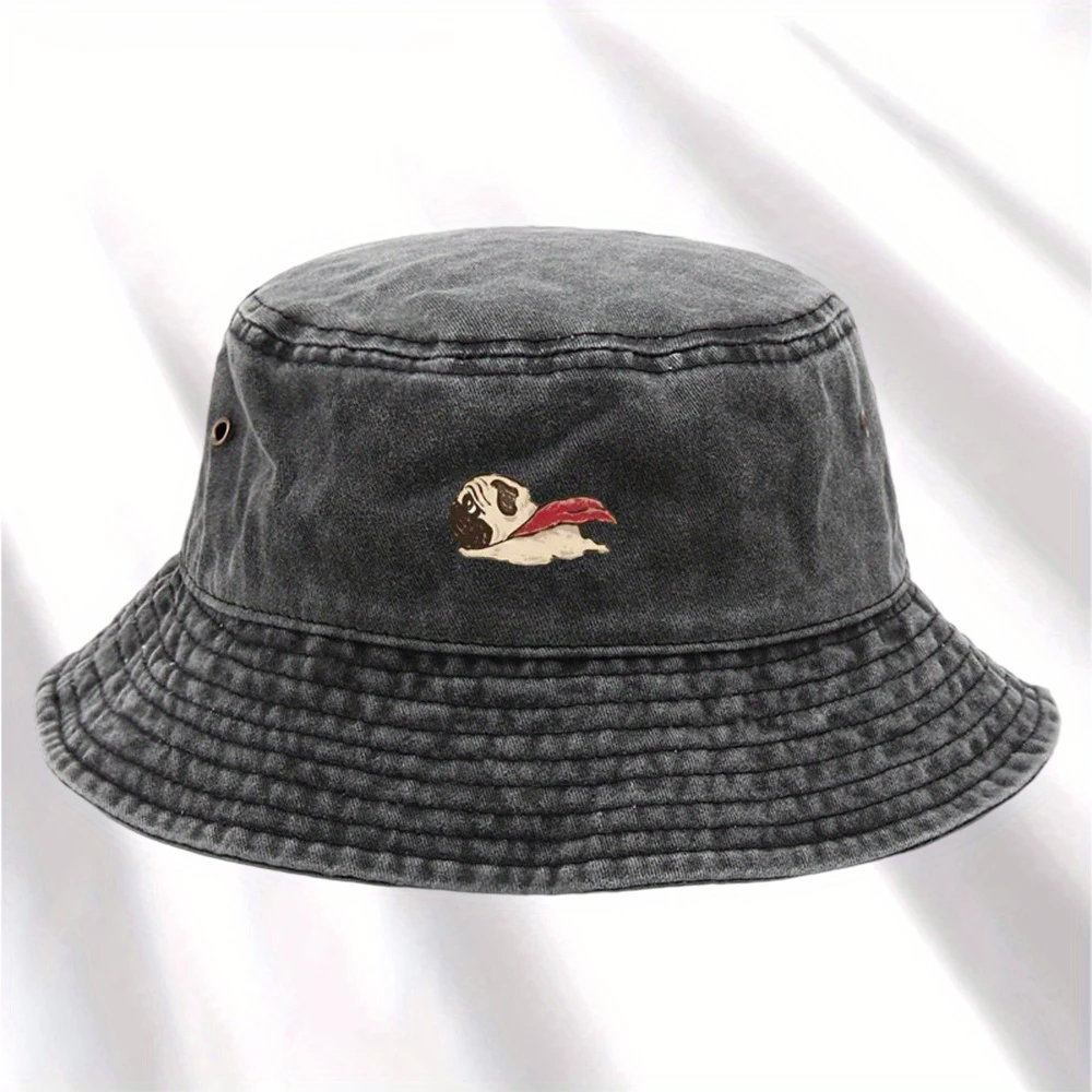 Fischerhut mit Hundemuster, faltbare Aufbewahrung, gewaschener und Vintage-Stil, modischer Fischerhut für Herren und Damen, Beckenhut