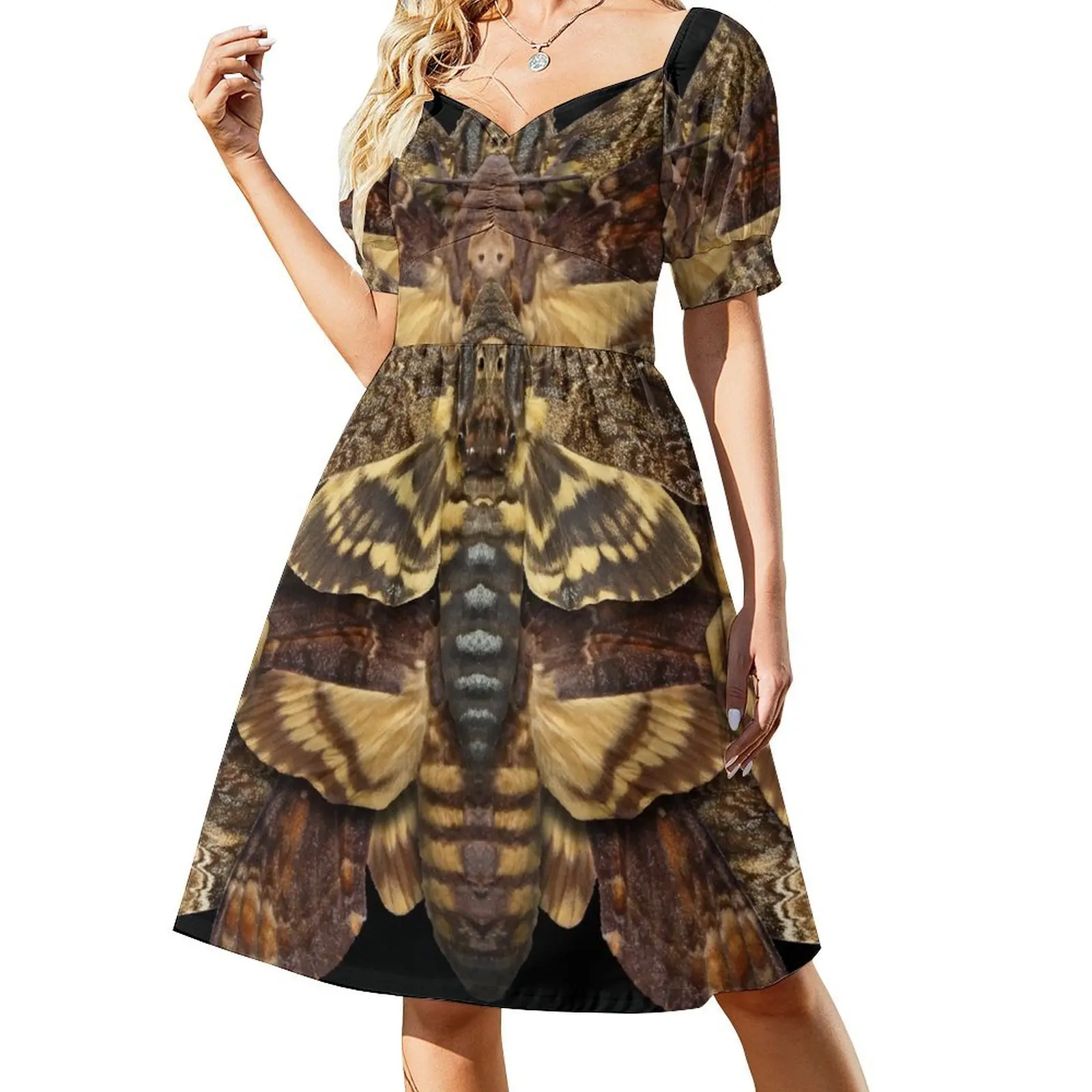 Death's Head Moth Mandala - Symmetrical Short Sleeved Dress Aesthetic clothing Woman dresses elegant dresses for women Dress