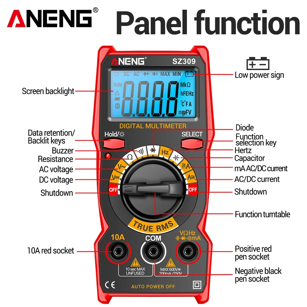 

ANENG SZ309 1999 Count Smart Multimeter Voltage Meter Multimetro Easy To Cary Tools Digital Professional High Precision AC/DC