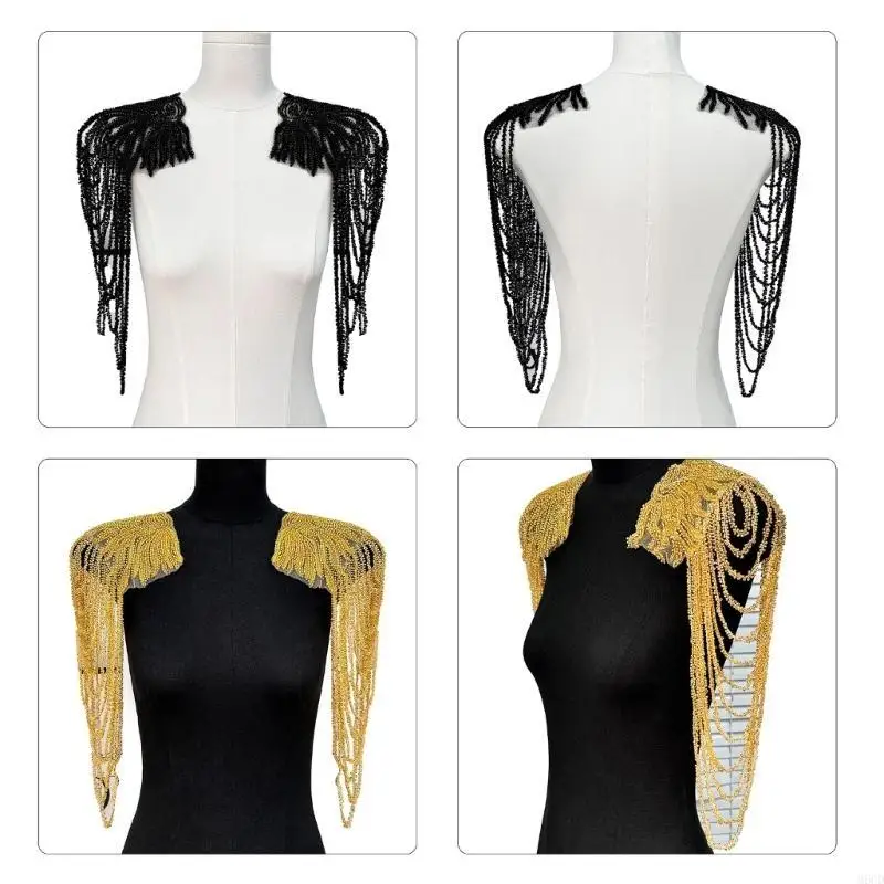

M6CD 1Set Sequined Shoulder Epaulets Stage Costume Epaulet Fringed Shoulder Applique Shoulder Wrap Stage Show Accessory