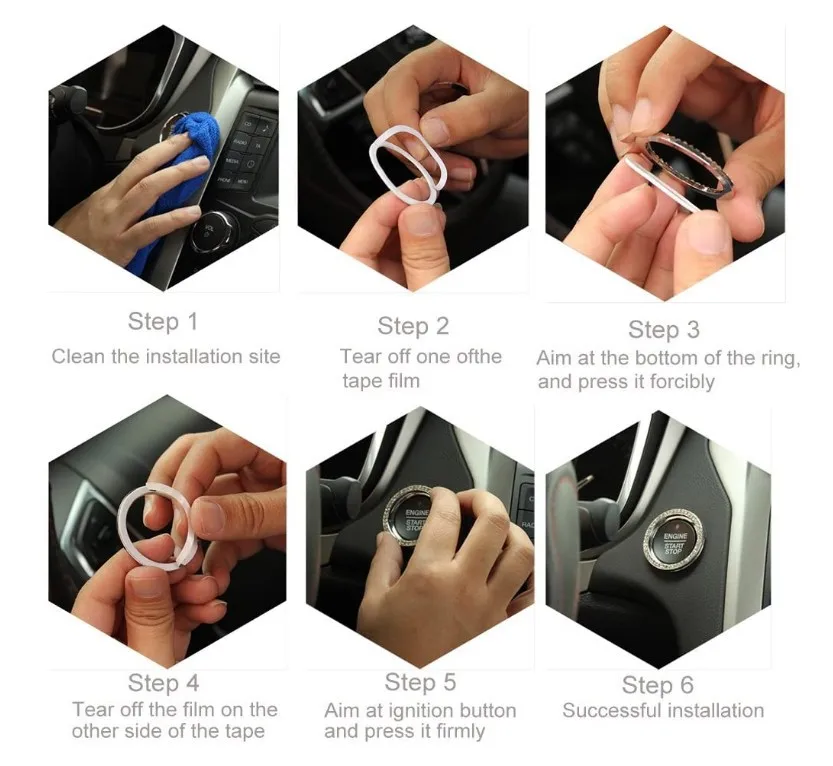 Strass Bogen Glocke Auto Start Schalter Taste Auto Dekorative Diamant Aufkleber Ring Kreis Borte Schutzhülle Auto Zubehör – Detail 7