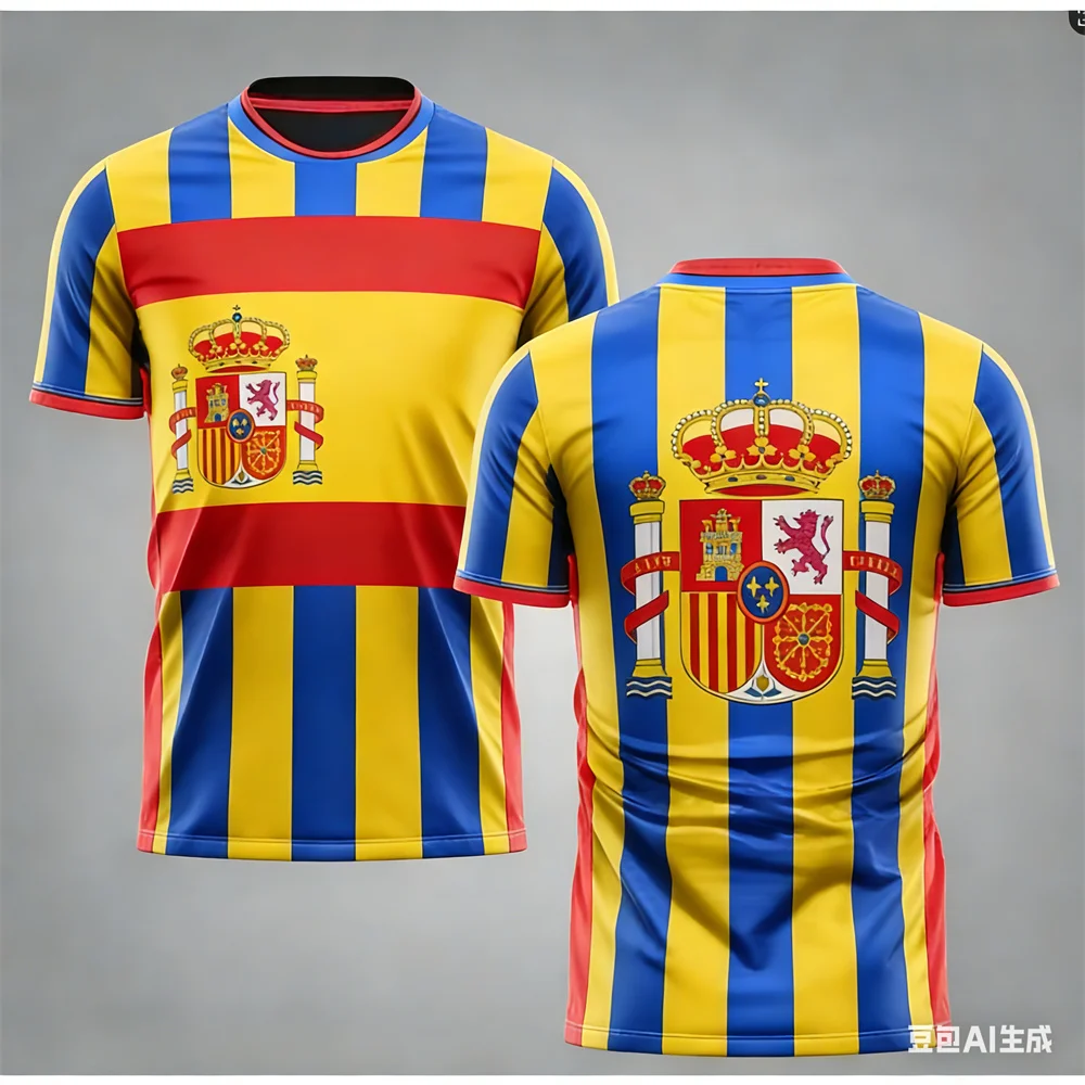 

3D Printed Spain National Flag Men's T-shirt Summer Fitness Sports Running Pullover Tops Street Loose Crew Neck Short Sleeve Tee