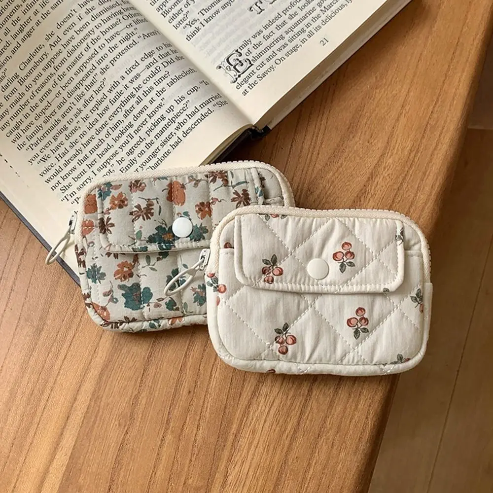 Stripe Floral Coin Purse Flower Korean Style Small Makeup Lipstick Bag Jewelry Packing Bag Money Bag Mini Canvas Storage Bag