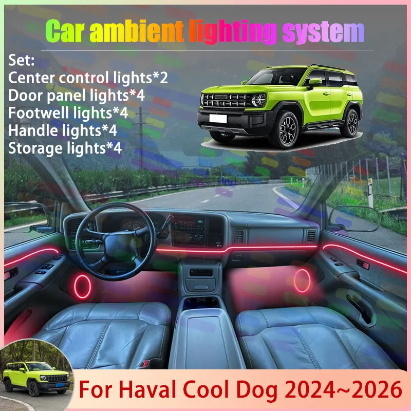 

Для Haval Cool Dog H3 2024 2025 2026 2/18 в 1, автомобильная атмосферная лампа, RGB абажур, ансамбль, стример, атмосферный набор, автозапчасти