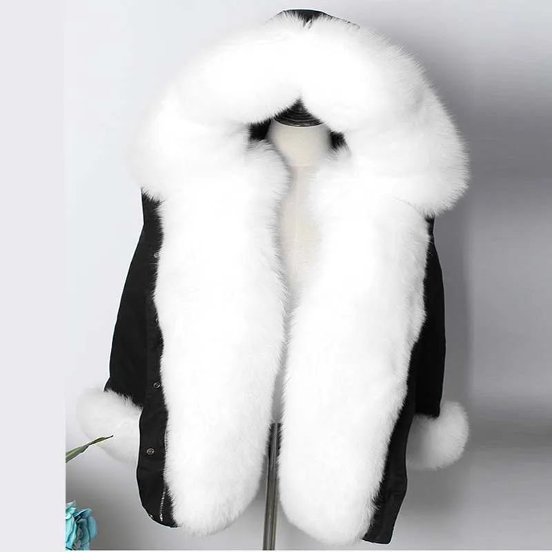 NEW Long Parkas Winter Jacket Women Real Fur Parka Natural Fox Fur Liner Duck Down Coat Double Face Wear Streetwear