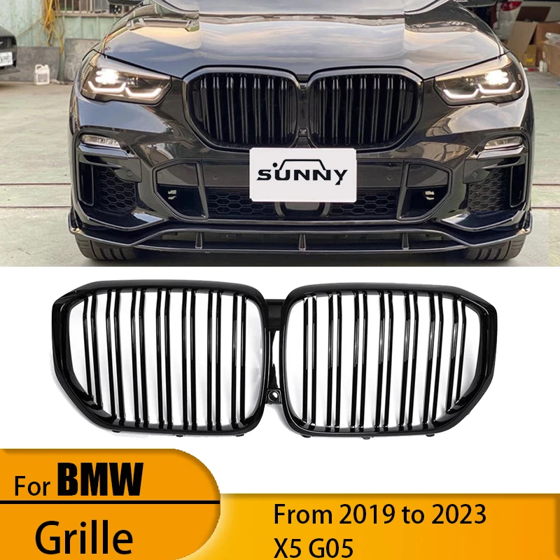 

Suitable for 19-23 BMW X5G05 double bar glossy black model center mesh X5 with camera holes retrofit air intake grille