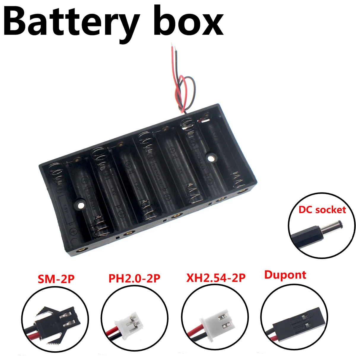 

2PCS DIY 8x AA Battery Holder Storage Box Case with DC 5.5x2.1mm XH2.54 PH2.0 SM-2P Power Plug