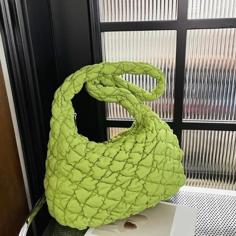 

652F Large Capacity Quilted Puffer Shoulder Bag Fashionable Crossbody Bags Nylon Satchel Unique Pleats And Spacious Interior