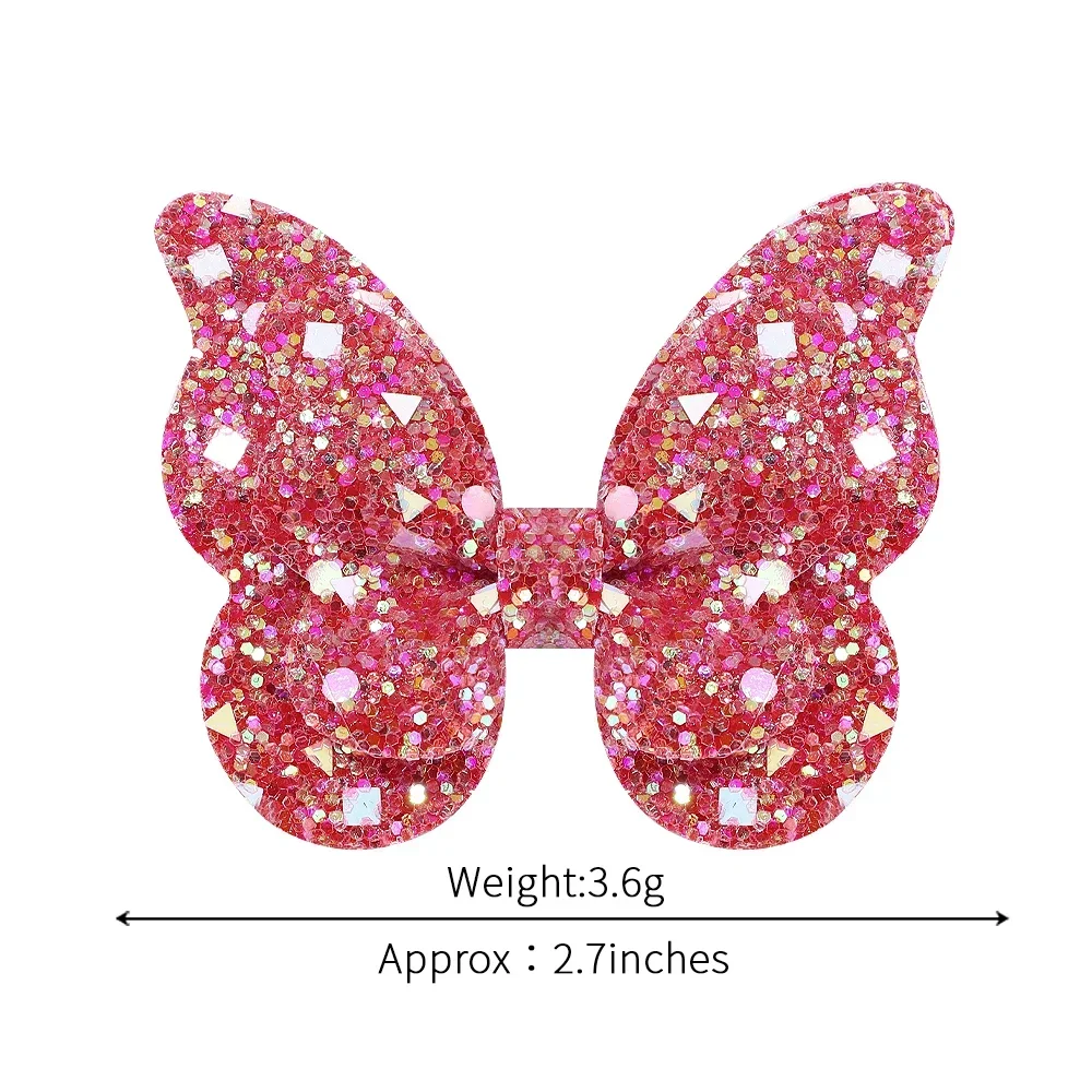 20Pcs 2.7\'\' Shiny Butterfly Bows Hair Clips for Girls Glitter Hairpins Hairgrip Headwear Kids Hair Accessories Wholesale