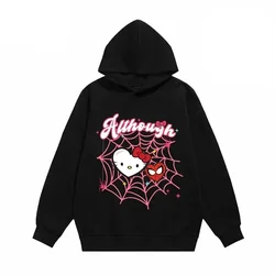 2024 Mode Kawaii Sanrio Spider Hello Kitty Anime Hoodie Donkere Mannen Vrouwen Zwarte Y 2K Esthetische Tops Winter Casual Jas Tops