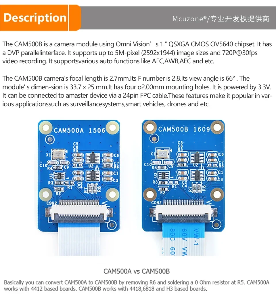 

Новый модуль камеры CAM500B 5MP 1080P с чипом OV5640 высокой четкости 2592x1944 500 Вт пикселей, поддержка AFC AWB AEC