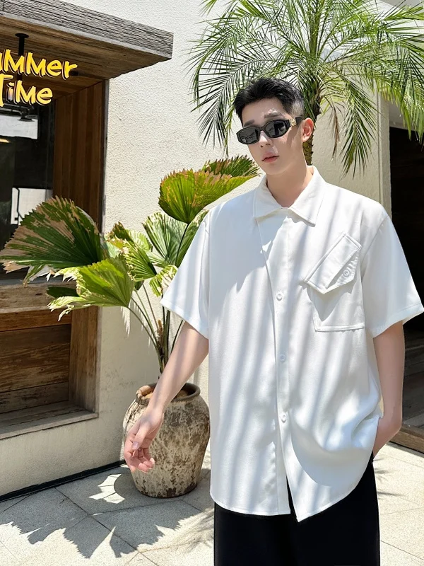 

Летняя мужская футболка с асимметричным воротником-стойкой, модный уникальный дизайн, свободный крой, молодежный стиль