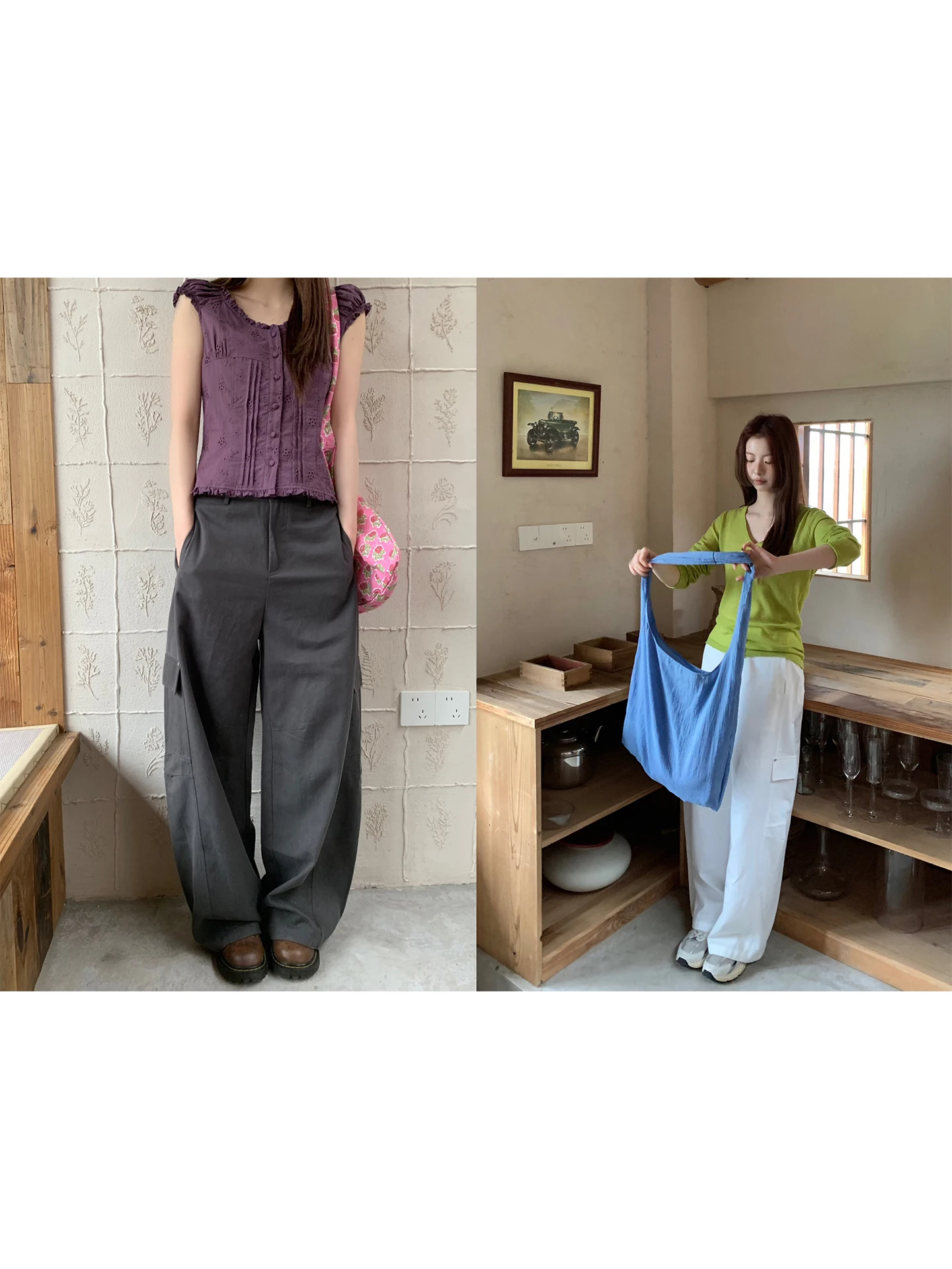 

EIDM Diamond Gobi Wild Style American Retro Pocket Design Belted Casual Straight Leg Workwear Trousers Women's Skin-friendly ...