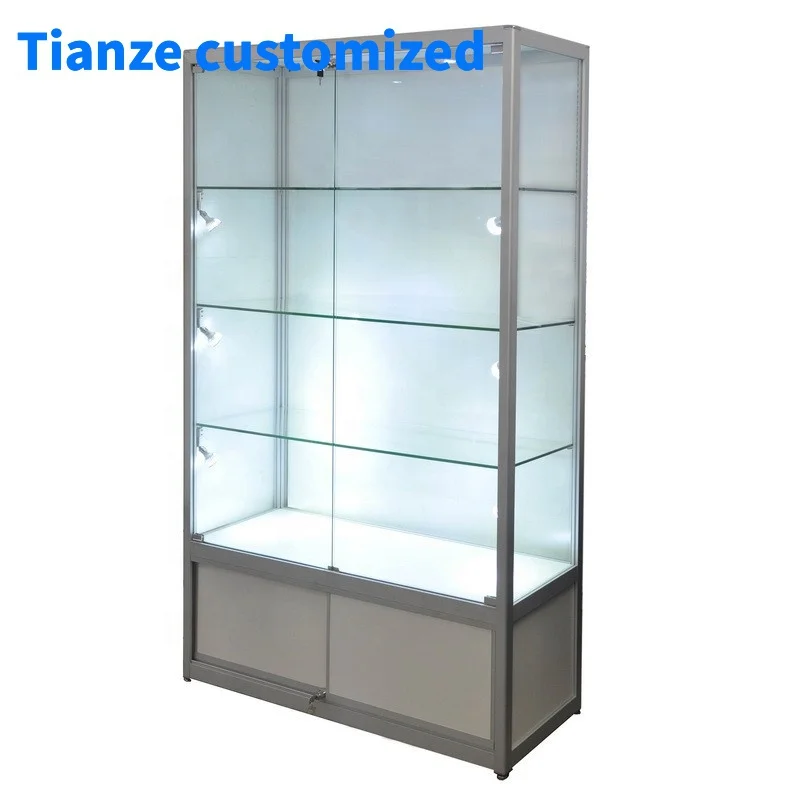 (Customized) retail locable cheap display cabinet with LED light custom made cheap glass display showcase