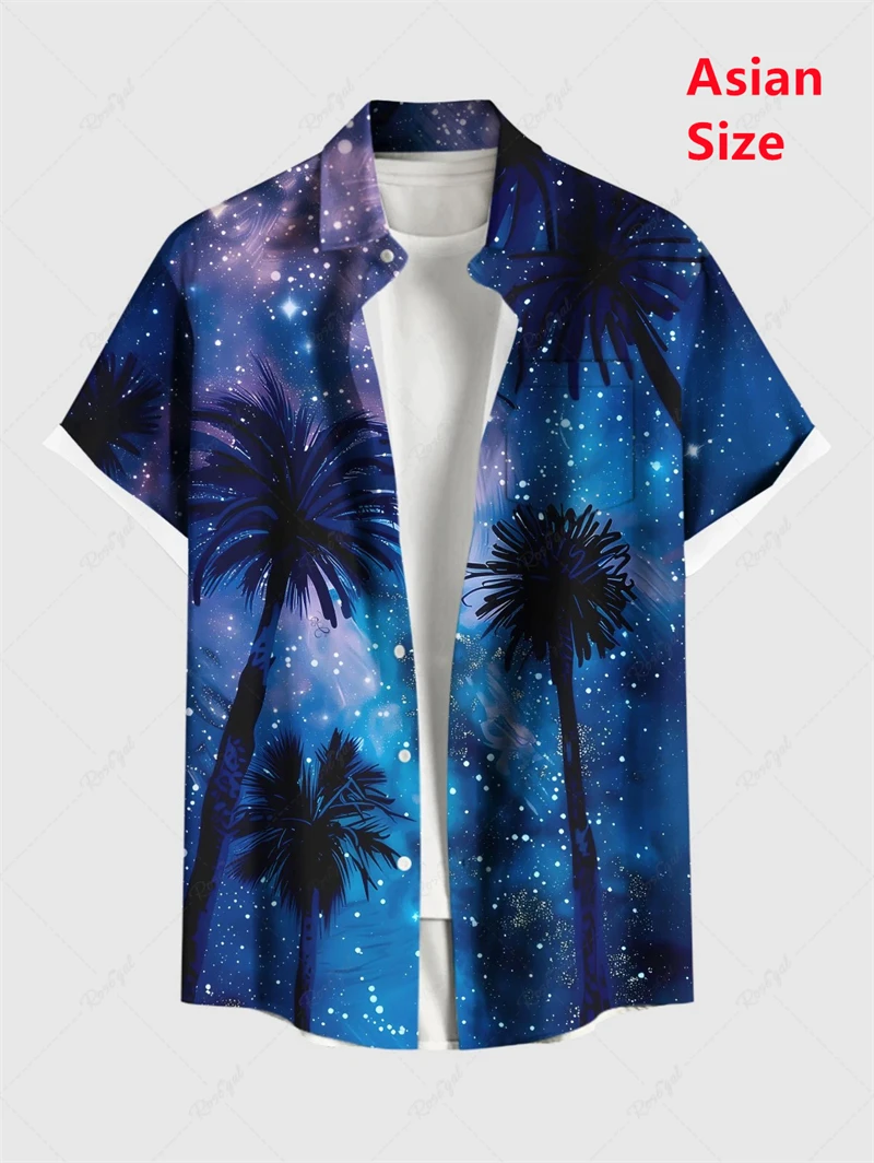 Summer Men's Coconut Tree Shirts Short Sleeve Tops Casual Hawaiian Shirts Turndown Casual Shirt Button Up Shirts For Men Clothes