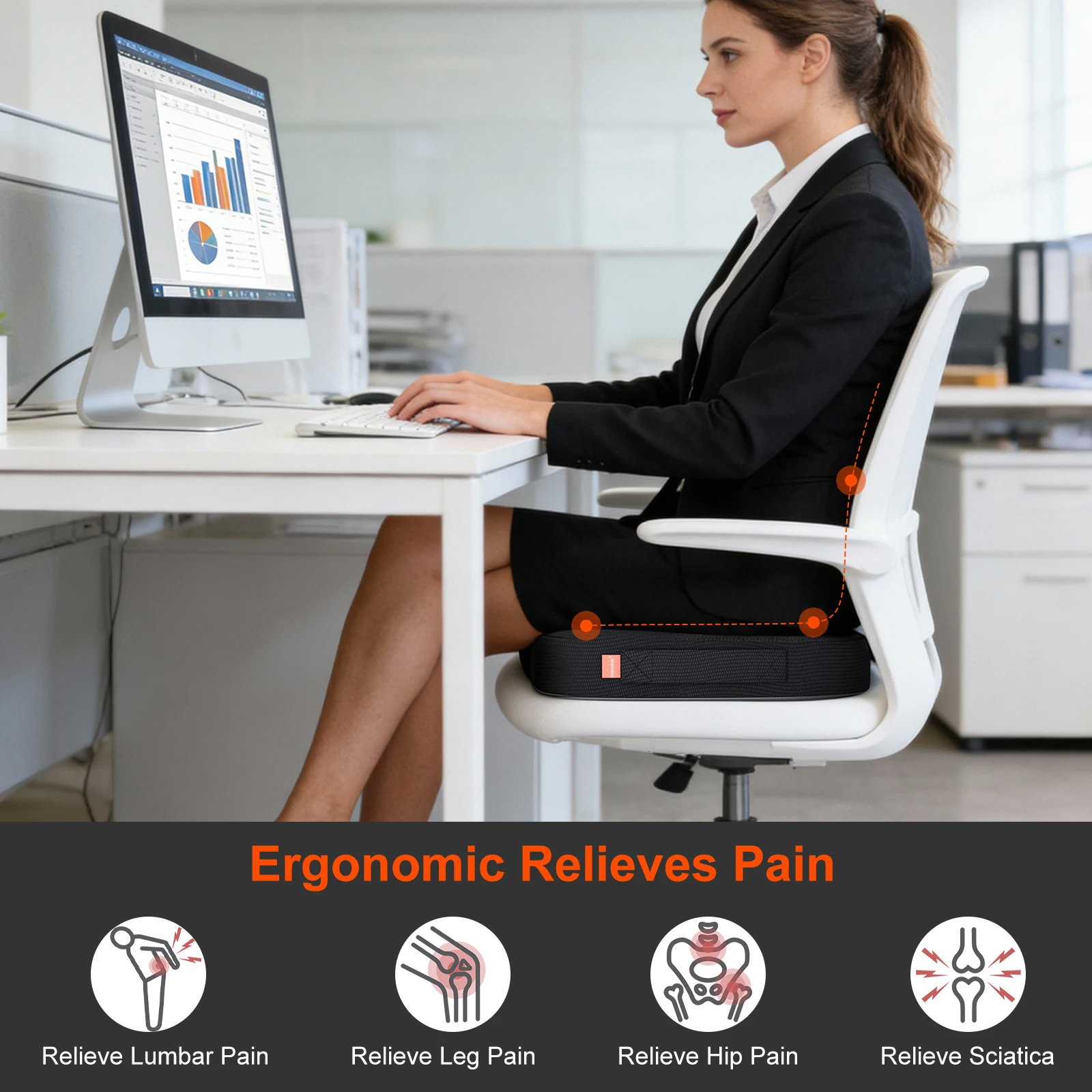 inaepeak Memory Foam Seat Cushion, Ergonomic Hollow Design, 100% Visco Foam Seat Pad Extra Thick & Wide，Breathable Quilted Cover