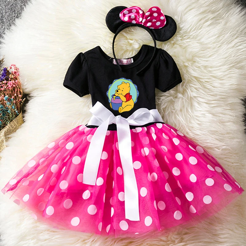 

Winnie the Pooh Kids Short Sleeve Polka Dot Princess Dress 1-6Y Party Baby Girls Clothes Cosplay Costumes