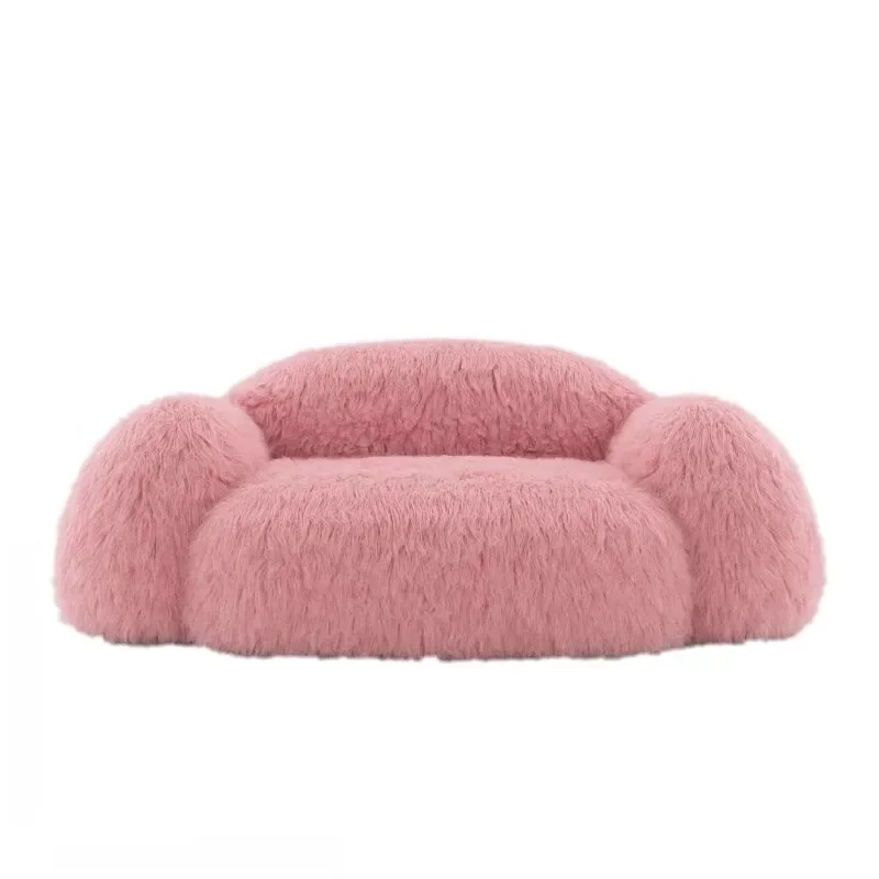 

Long-haired sofa clothing store studio commercial sofa bedroom with girl pink three-person small sofa